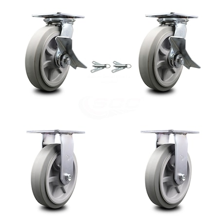 Service Caster 8 Inch Thermoplastic Rubber Caster Brakes/Swivel Locks and 2 Rigid SCC, 2PK SCC-35S820-TPRBF-SLB-BSL-2-R-2